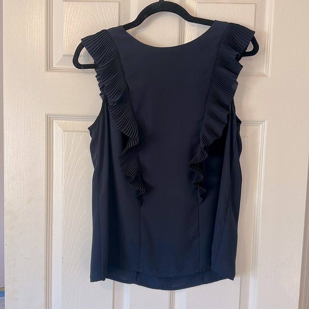 Banana Republic Factory navy blue pleated ruffle blouse with keyhole, Medium